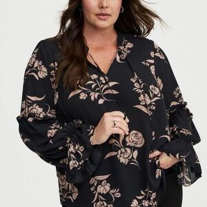 Torrid Black and TanFloral Blouse